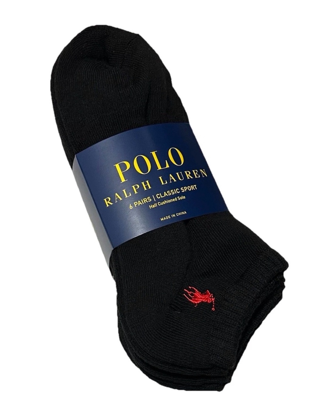 Polo Ralph Lauren Athletic 6-Pair Men's Low Cut Socks Black with Red Pony